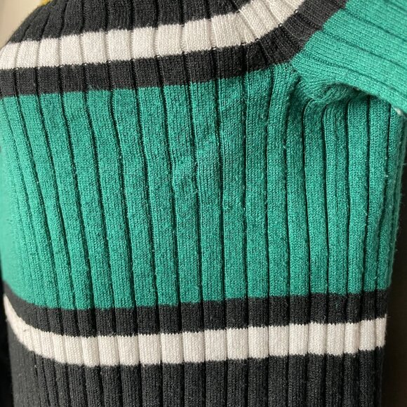 Express Ribbed Sweater Stripes Fitted Women Size Medium Teal Black Rayon Nylon - Picture 11 of 12